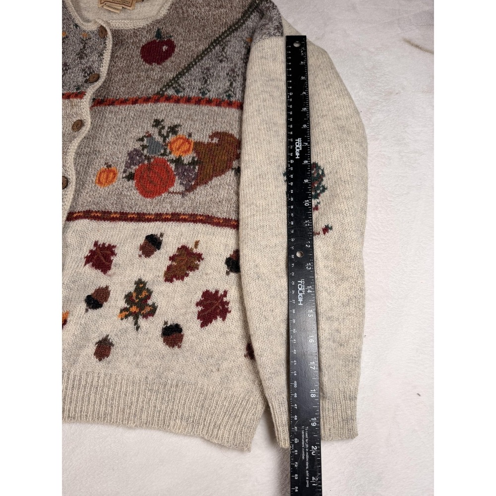 Woolrich Cardigan Sweater Womens Large Beige 100% Wool Fall Harvest Apple Knit - Picture 11 of 16